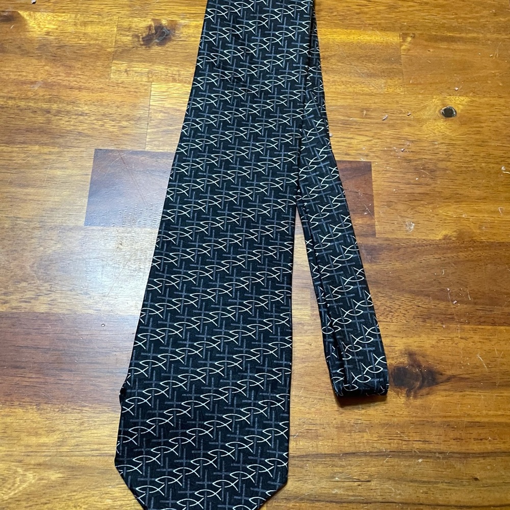 Christian closet Jesus Fish Pattern Black Neck Tie 100% pure silk great Easter
